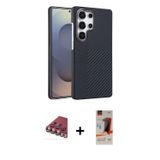 ieg™ Galaxy S23 Ultra Kılıf Doruk Serisi - Siyah AutoKit 5in1 Fiber Hayalet Cam Ekran Koruyucu + Kır