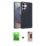 ieg™ Galaxy S23 Ultra Kılıf Doruk Serisi - Siyah AutoKit 5in1 Fiber Hayalet Cam Ekran Koruyucu + Yeş