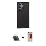 ieg™ Galaxy S23 Ultra Kılıf Eksen Işık - Siyah AutoKit 5in1 Fiber Hayalet Cam Ekran Koruyucu + Şeffa