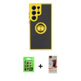 ieg™ Galaxy S23 Ultra Kılıf Yörünge Çizgi - Siyah AutoKit 5in1 Fiber Hayalet Cam Ekran Koruyucu + Gü