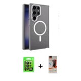ieg™ Galaxy S23 Ultra Kılıf Yörünge Klasik - Siyah AutoKit 5in1 Fiber Hayalet Cam Ekran Koruyucu + S