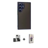 ieg™ Galaxy S24 Ultra Kılıf Ahenk Çizgi Serisi - Siyah Bilvis 3D Cam Ekran Koruyucu + Derin Mor PVD