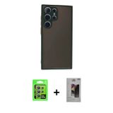 ieg™ Galaxy S24 Ultra Kılıf Ahenk Çizgi Serisi - Siyah Bilvis Hayalet Cam Ekran Koruyucu + Mor Raze