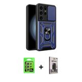 ieg™ Galaxy S24 Ultra Kılıf Ahenk Klasik - Siyah Bilvis Hayalet Cam Ekran Koruyucu + Gümüş Raze Meta