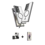ieg™ Galaxy S24 Ultra Kılıf Atlas Doku Koleksiyonu - Siyah Bilvis 3D Cam Ekran Koruyucu + Derin Mor