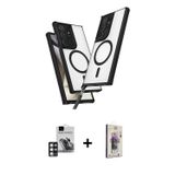 ieg™ Galaxy S24 Ultra Kılıf Atlas Doku Koleksiyonu - Siyah Bilvis 3D Cam Ekran Koruyucu + Pembe PVD