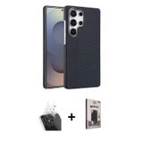 ieg™ Galaxy S24 Ultra Kılıf Doruk Serisi - Siyah Bilvis Hayalet Cam Ekran Koruyucu + Şeffaf Kamera L