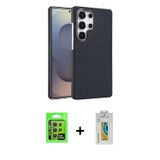 ieg™ Galaxy S24 Ultra Kılıf Doruk Serisi - Siyah Polymer Nano Ekran Koruyucu + Sarı Raze Metal Kamer