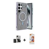 ieg™ Galaxy S24 Ultra Kılıf Eksen Çizgi - Siyah AutoKit 5in1 Fiber Polymer Nano Ekran Koruyucu + Siy