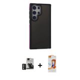 ieg™ Galaxy S24 Ultra Kılıf Eksen Işık - Siyah AutoKit 5in1 Fiber Polymer Nano Ekran Koruyucu + Deri