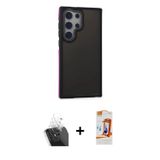 ieg™ Galaxy S24 Ultra Kılıf Eksen Işık - Siyah AutoKit 5in1 Fiber Polymer Nano Ekran Koruyucu + Şeff