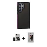 ieg™ Galaxy S24 Ultra Kılıf Eksen Işık - Siyah Bilvis Hayalet Cam Ekran Koruyucu + Derin Mor PVD Met