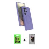 ieg™ Galaxy S24 Ultra Kılıf İz Işık Koleksiyonu - Siyah Bilvis Hayalet Cam Ekran Koruyucu + Sarı Raz