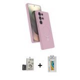 ieg™ Galaxy S24 Ultra Kılıf İz Işık Koleksiyonu - Siyah Polymer Nano Ekran Koruyucu + Derin Mor Bilv