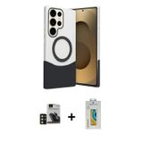 ieg™ Galaxy S24 Ultra Kılıf Kozmos Form Özel Seri - Siyah Polymer Nano Ekran Koruyucu + Gold PVD Met