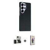ieg™ Galaxy S24 Ultra Kılıf Kozmos Klasik Prime - Siyah Bilvis 3D Cam Ekran Koruyucu + Siyah PVD Met