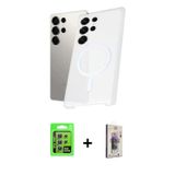 ieg™ Galaxy S24 Ultra Kılıf Kutup Minimal - Siyah Bilvis 3D Cam Ekran Koruyucu + Gümüş Raze Metal Ka