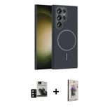 ieg™ Galaxy S24 Ultra Kılıf Siluet Doku Özel Seri - Siyah Bilvis 3D Cam Ekran Koruyucu + Siyah PVD M