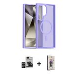 ieg™ Galaxy S24 Ultra Kılıf Siluet Minimal Prime - Siyah Bilvis 3D Cam Ekran Koruyucu + Derin Mor PV