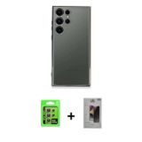 ieg™ Galaxy S24 Ultra Kılıf Vadi Minimal - Siyah Bilvis Hayalet Cam Ekran Koruyucu + Gümüş Raze Meta
