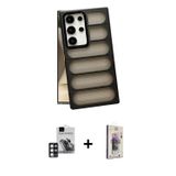 ieg™ Galaxy S24 Ultra Kılıf Yadigar Doku Özel Seri - Siyah Bilvis 3D Cam Ekran Koruyucu + Pembe PVD