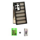 ieg™ Galaxy S24 Ultra Kılıf Yadigar Doku Özel Seri - Siyah Bilvis 3D Cam Ekran Koruyucu + Sarı Raze