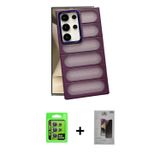 ieg™ Galaxy S24 Ultra Kılıf Yadigar Doku Özel Seri - Siyah Bilvis Hayalet Cam Ekran Koruyucu + Mor R