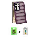 ieg™ Galaxy S24 Ultra Kılıf Yadigar Doku Özel Seri - Siyah Polymer Nano Ekran Koruyucu + Gri Raze Me
