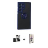 ieg™ Galaxy S24 Ultra Kılıf Yörünge Çizgi - Siyah Bilvis 3D Cam Ekran Koruyucu + Derin Mor PVD Metal