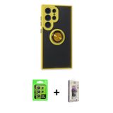ieg™ Galaxy S24 Ultra Kılıf Yörünge Çizgi - Siyah Bilvis 3D Cam Ekran Koruyucu + Sarı Raze Metal Kam