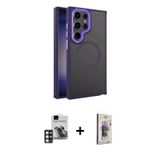 ieg™ Galaxy S24 Ultra Kılıf Yörünge Klasik - Siyah Bilvis 3D Cam Ekran Koruyucu + Pembe PVD Metal Ka