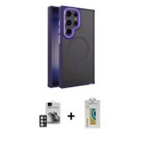 ieg™ Galaxy S24 Ultra Kılıf Yörünge Klasik - Siyah Polymer Nano Ekran Koruyucu + Pembe PVD Metal Kam