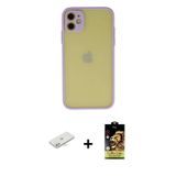 ieg™ iPhone 11 Kılıf Ahenk Çizgi Serisi - Siyah Buffer Cam Ekran Koruyucu + Sarı Renkli Kamera Lens
