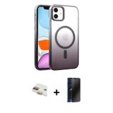 ieg™ iPhone 11 Kılıf Ahenk Doku Özel Seri - Siyah 3D Antistatik Hayalet Cam Ekran Koruyucu + Gold Pe