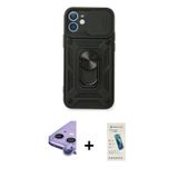 ieg™ iPhone 11 Kılıf Ahenk Klasik - Şeffaf Pasifik Cam Ekran Koruyucu + Mor Raze Metal Kamera Lens