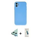 ieg™ iPhone 11 Kılıf Ahenk Serisi - Şeffaf Pasifik Cam Ekran Koruyucu + Mavi Raze Metal Kamera Lens
