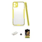 ieg™ iPhone 11 Kılıf Atlas Asil Serisi - Siyah Buffer Cam Ekran Koruyucu + Sarı Renkli Kamera Lens K