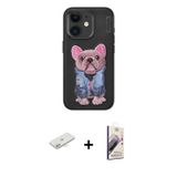 ieg™ iPhone 11 Kılıf İz Minimal Koleksiyonu - Siyah Bilvis 3D Mat Cam Ekran Koruyucu + Sarı Renkli K