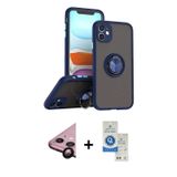 ieg™ iPhone 11 Kılıf Yörünge Çizgi - Şeffaf Royal Nano Ekran Koruyucu + Siyah Raze Metal Kamera Lens