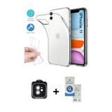 ieg™ iPhone 11 Kılıf Zirve Doku - Şeffaf Royal Nano Ekran Koruyucu + Mavi PVD Metal Kamera Lens