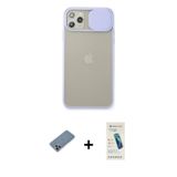 ieg™ iPhone 11 Pro Max Kılıf Vadi Çizgi - Şeffaf Pasifik Cam Ekran Koruyucu + Mor Metal Kamera Lens