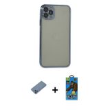 ieg™ iPhone 11 Pro Max Kılıf Vadi Minimal - Siyah 18D Cam Ekran Koruyucu + Mavi Shine Kamera Lens Ko