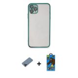 ieg™ iPhone 11 Pro Max Kılıf Vadi Minimal - Siyah 18D Cam Ekran Koruyucu + Siyah Metal Kamera Lens K