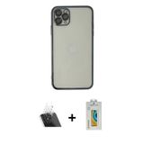 ieg™ iPhone 11 Pro Max Kılıf Vadi Minimal - Siyah Polymer Nano Ekran Koruyucu + Şeffaf Kamera Lens K