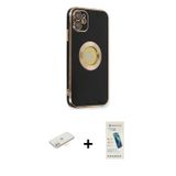 ieg™ iPhone 12 Kılıf İz Form Serisi - Şeffaf Pasifik Cam Ekran Koruyucu + Sarı Renkli Kamera Lens Ko
