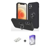 ieg™ iPhone 12 Kılıf Odak Form Prime - Siyah Bilvis 5in1 3D Magic Cam Ekran Koruyucu + Sarı Renkli K