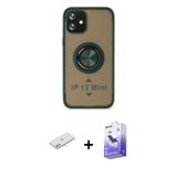 ieg™ iPhone 12 Kılıf Yörünge Çizgi - Siyah Bilvis 5in1 5D Magic Hayalet Cam Ekran Koruyucu + Sarı Re