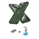 ieg™ iPhone 12 Pro Max Kılıf Atlas Form - Siyah 5D Eko Cam Ekran Koruyucu + Sarı Renkli Kamera Lens