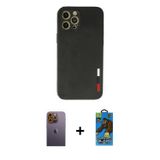 ieg™ iPhone 12 Pro Max Kılıf Doruk Asil Koleksiyonu - Siyah 18D Cam Ekran Koruyucu + Sarı Neon Fosfo