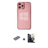 ieg™ iPhone 12 Pro Max Kılıf Doruk Doku Prime - Şeffaf Temperli Cam Ekran Koruyucu + Sarı Renkli Kam